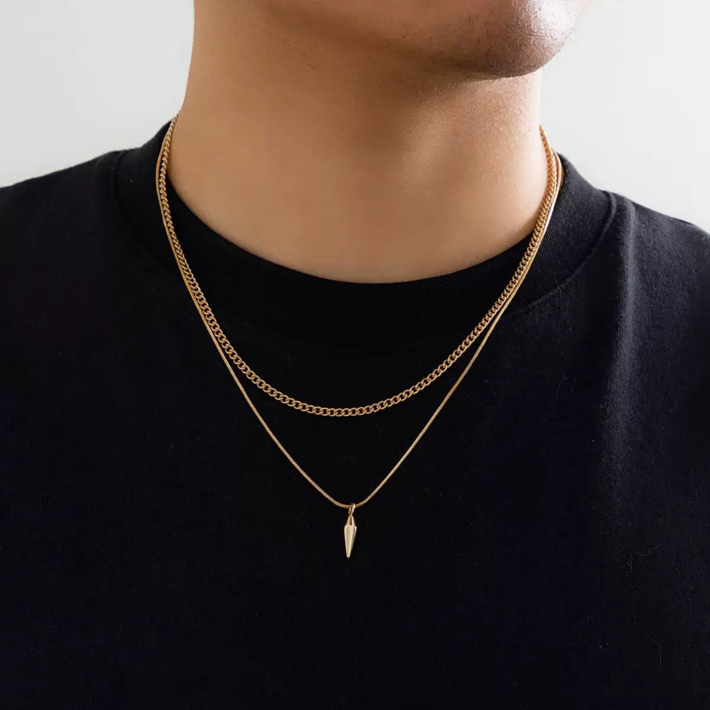 18K Gold Stud Layered Men Necklace