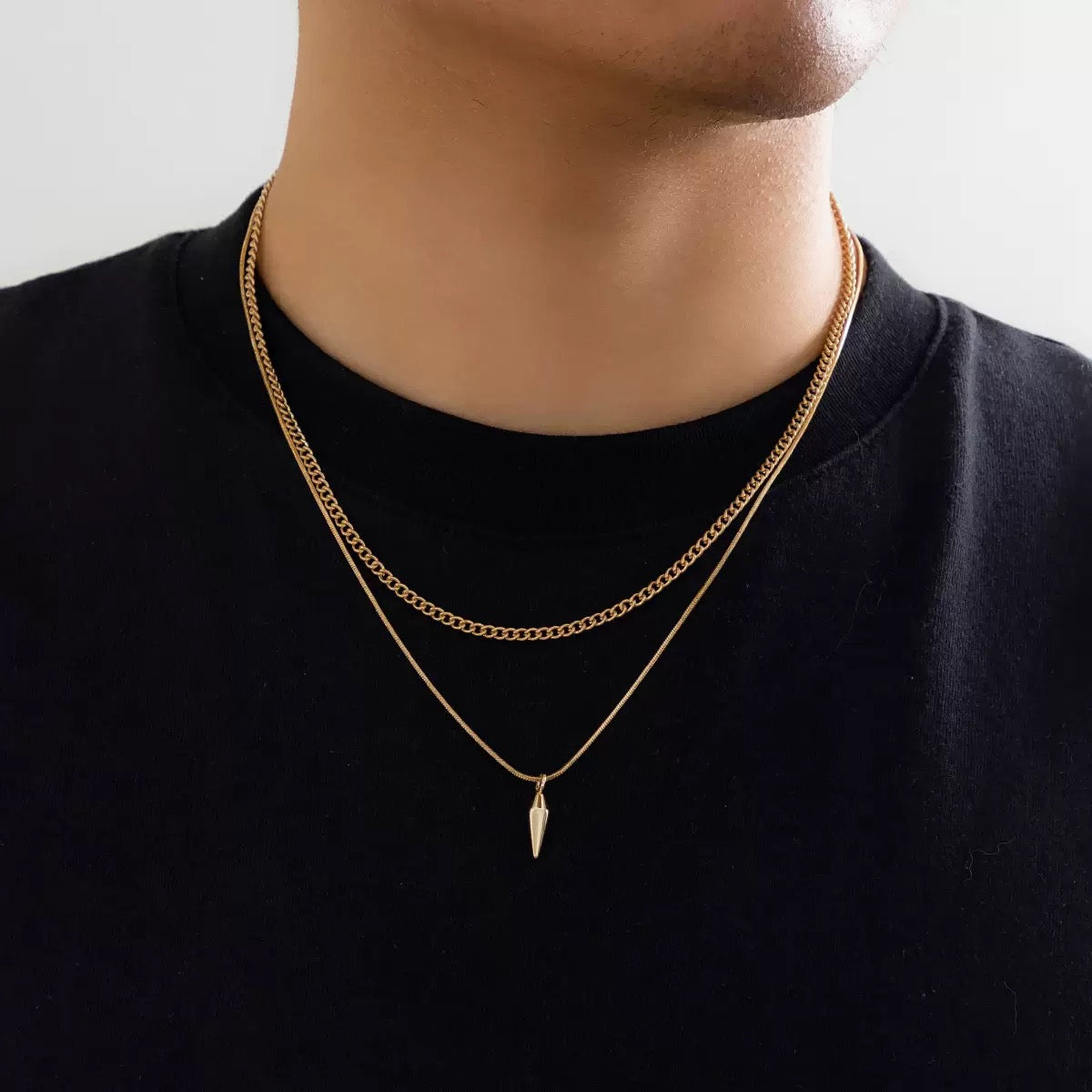 18K Gold Stud Layered Men Necklace