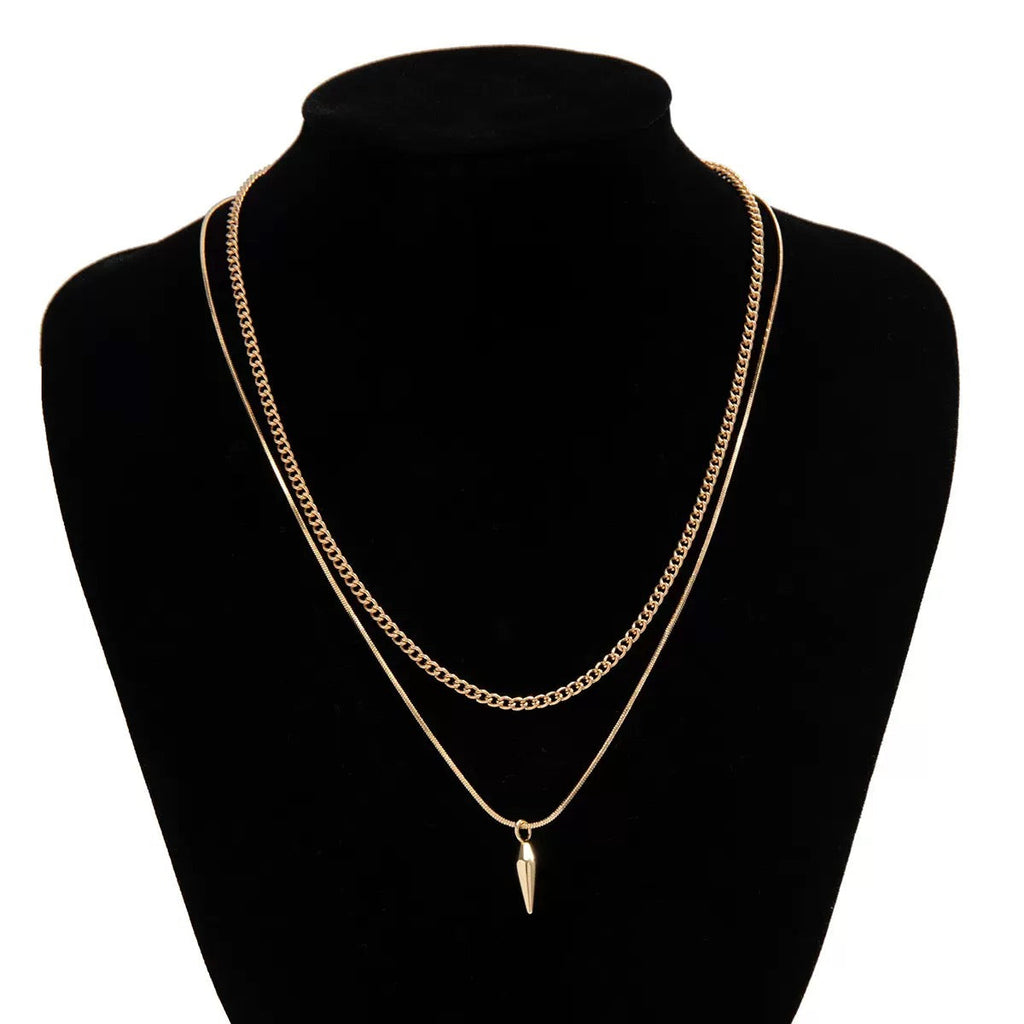 18K Gold Stud Layered Men Necklace