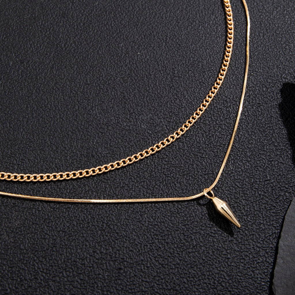 18K Gold Stud Layered Men Necklace