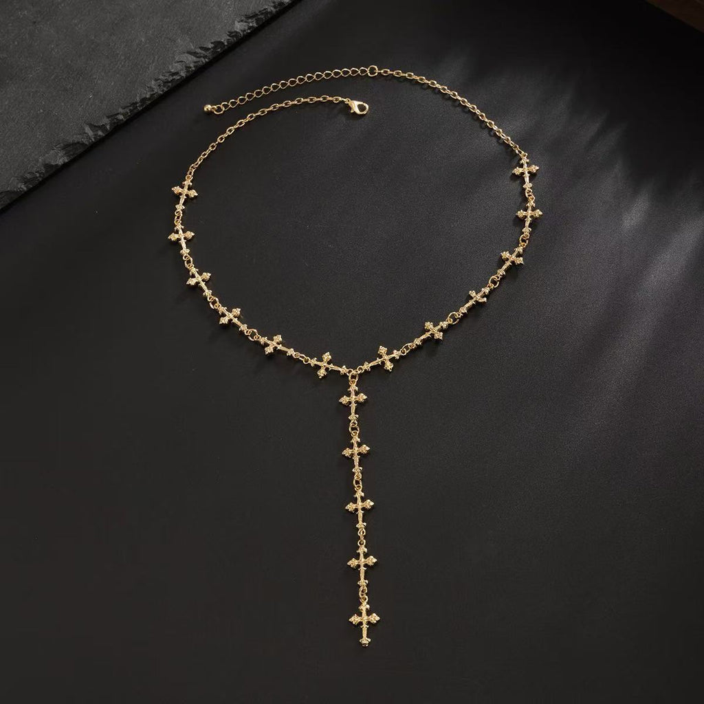 18K Gold Cross Y-Shaped Tassel Long Necklace