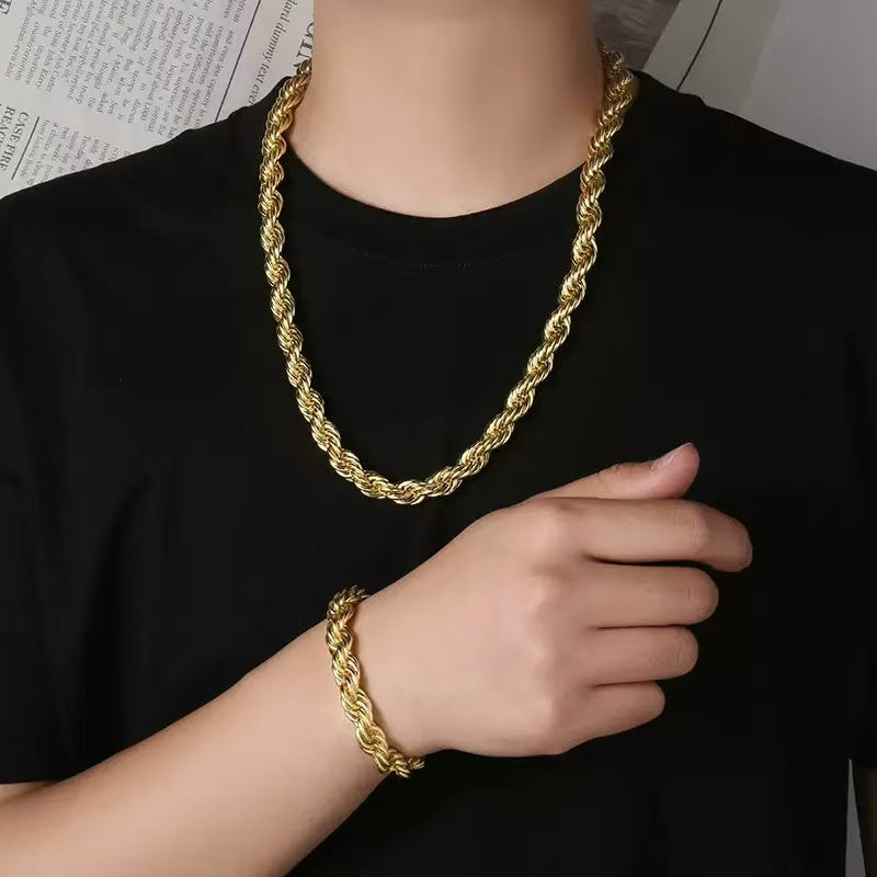 18K Gold Thick Twisted Chain Men Jewelry Set