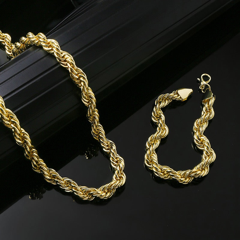 18K Gold Thick Twisted Chain Men Jewelry Set