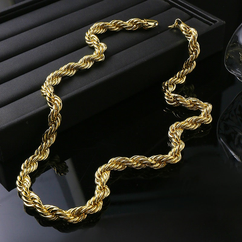 18K Gold Thick Twisted Chain Men Jewelry Set