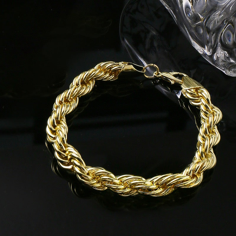 18K Gold Thick Twisted Chain Men Jewelry Set
