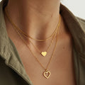 18K Gold Double Heart Layered Necklace Set