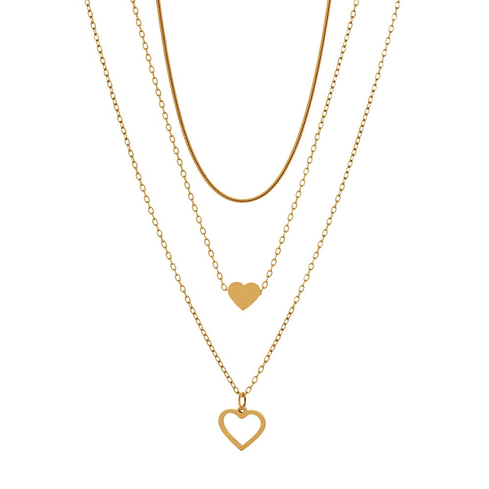 18K Gold Double Heart Layered Necklace Set