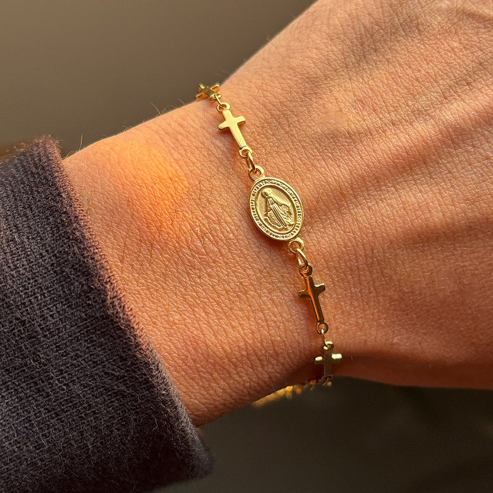18K Gold Religious Totem Cross Bracelet