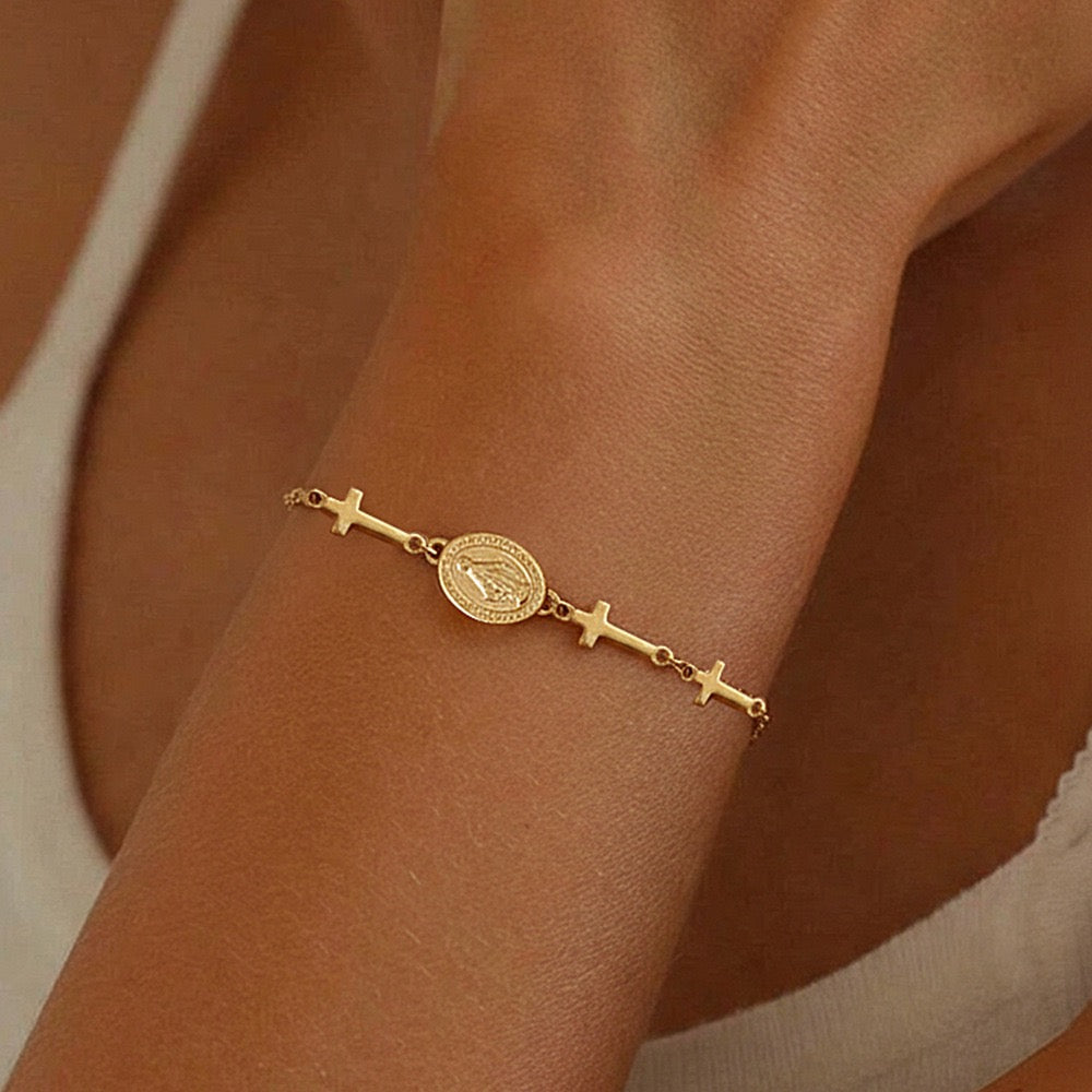 18K Gold Religious Totem Cross Bracelet