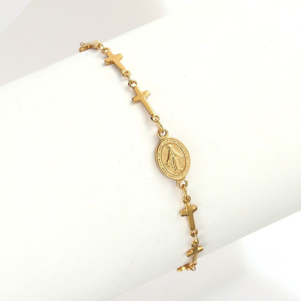 18K Gold Religious Totem Cross Bracelet