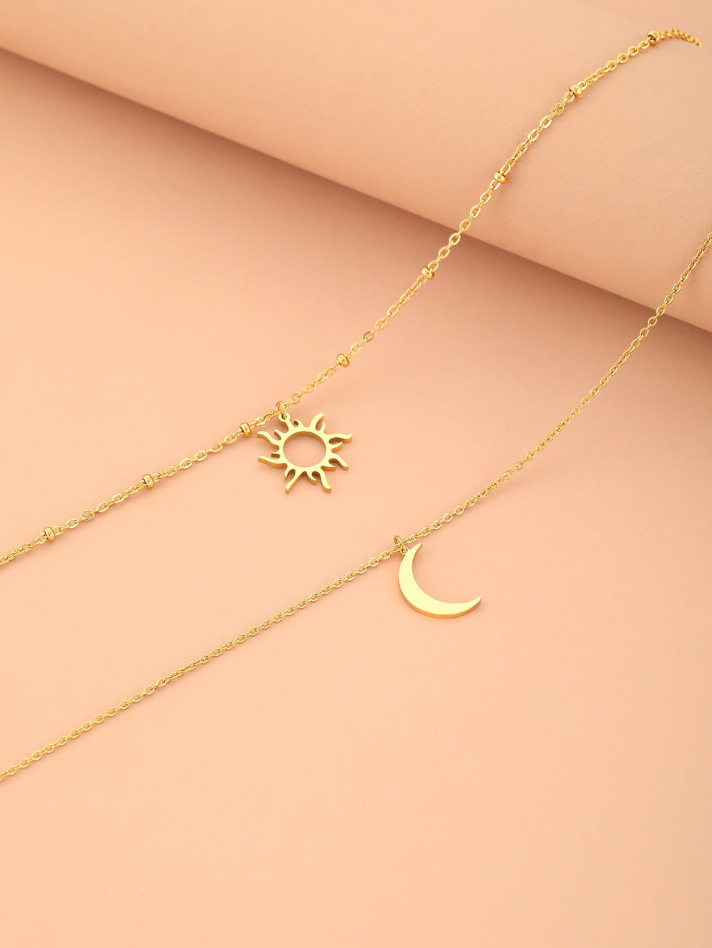 18K Gold Sun Moon Layered Necklace