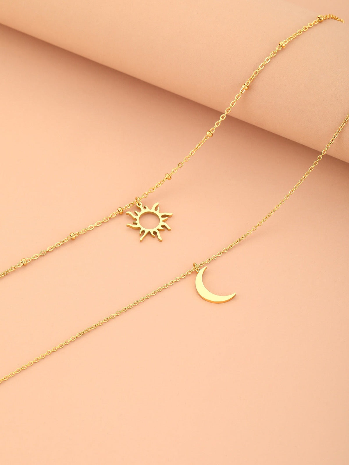 18K Gold Sun Moon Layered Necklace