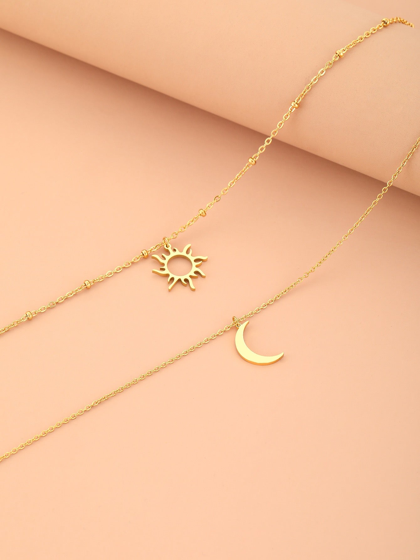 18K Gold Sun Moon Layered Necklace
