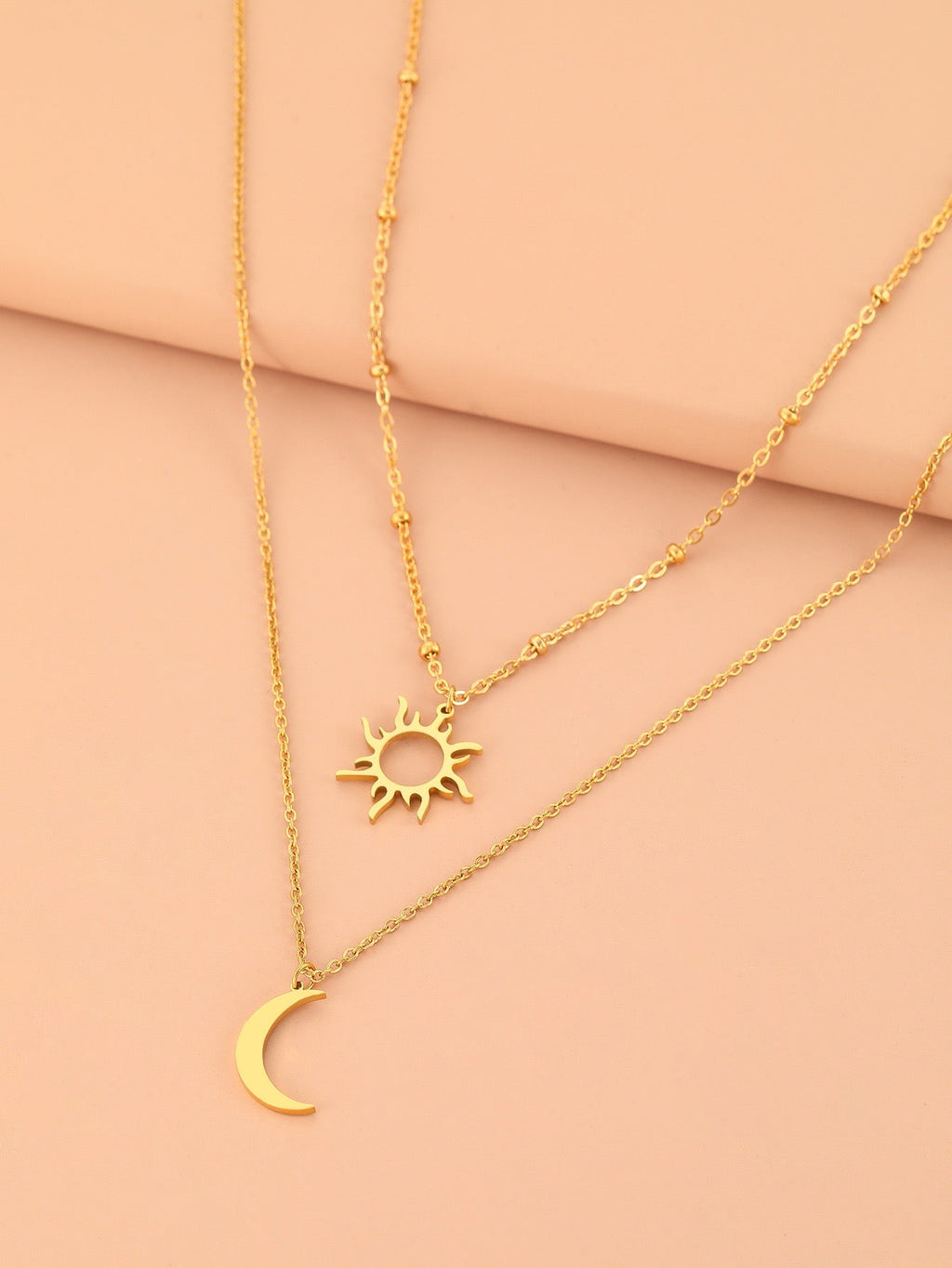 18K Gold Sun Moon Layered Necklace