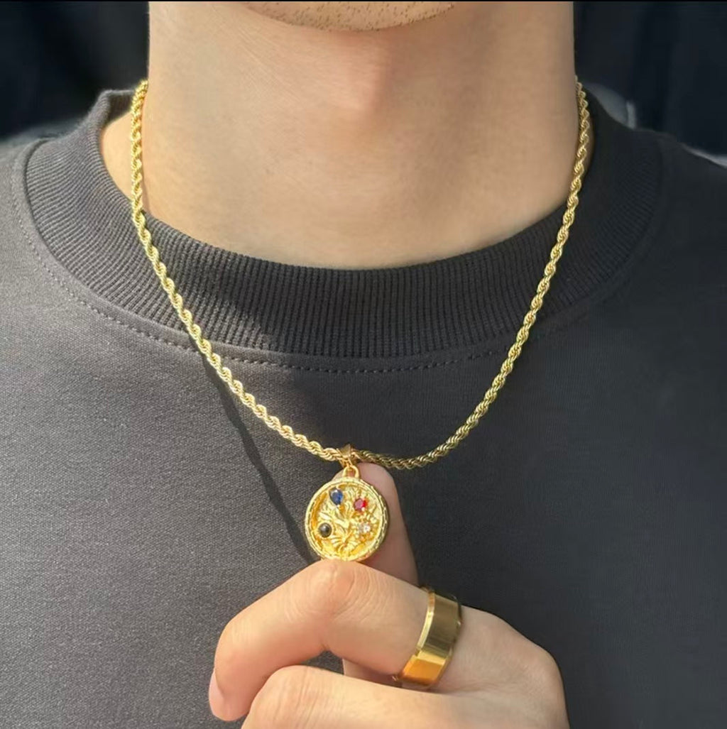 18K Gold Color Zircon Flower Pendant Necklace