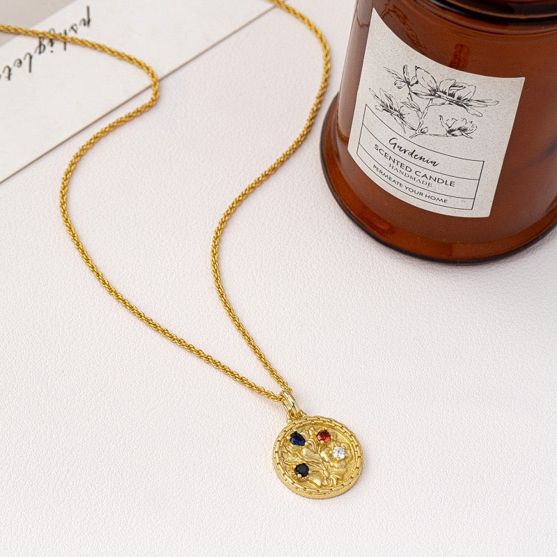 18K Gold Color Zircon Flower Pendant Necklace