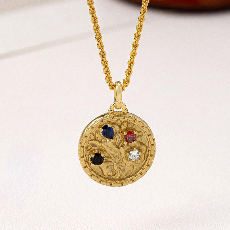 18K Gold Color Zircon Flower Pendant Necklace