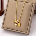 18K Gold Vintage Sunflower Star Pendant Necklace