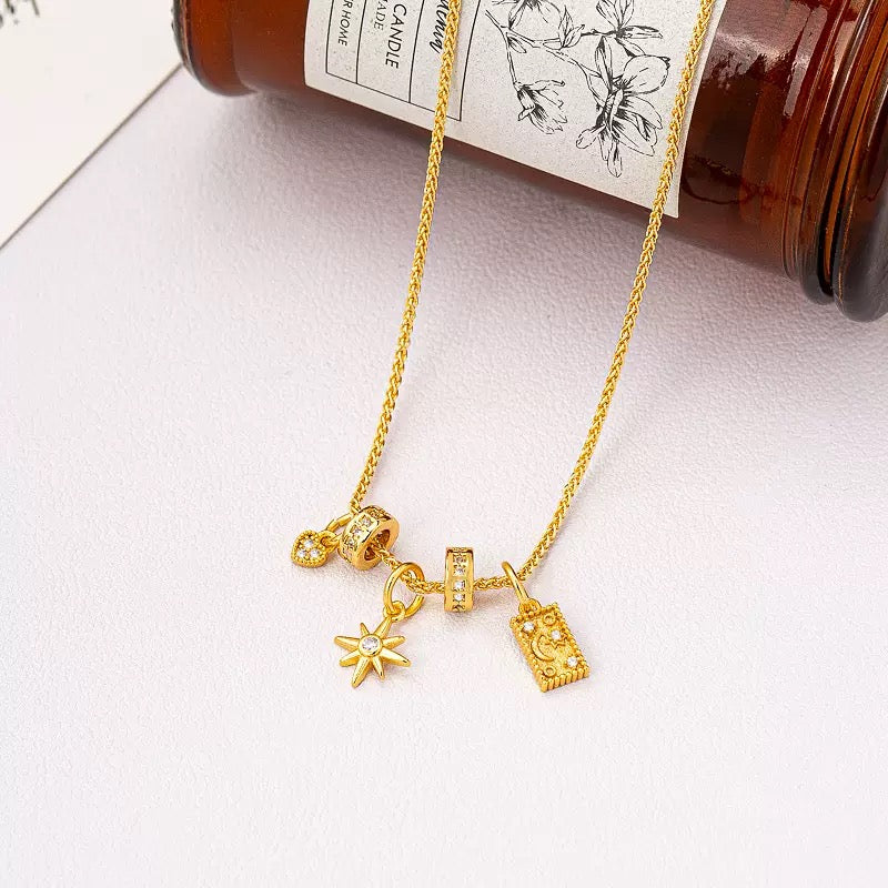 18K Gold Vintage Sunflower Star Pendant Necklace
