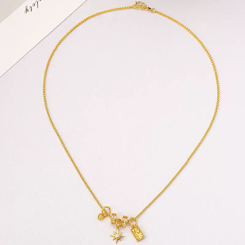 18K Gold Vintage Sunflower Star Pendant Necklace