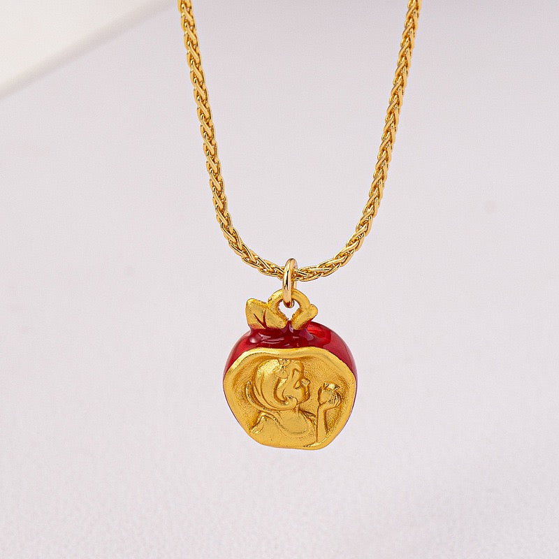 18K Gold 3D Snow White Apple Pendant Necklace
