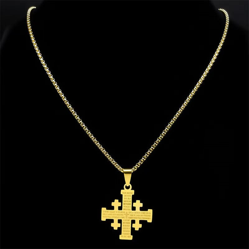18K Gold Men's Square Cross Pendant Necklace