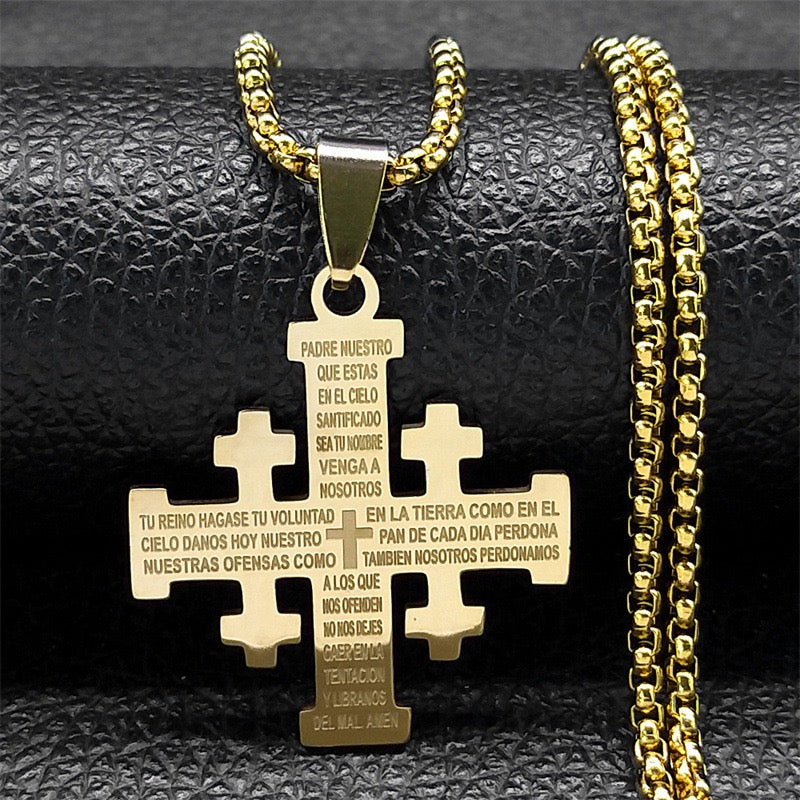 18K Gold Men's Square Cross Pendant Necklace