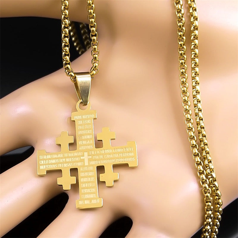 18K Gold Men's Square Cross Pendant Necklace