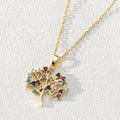 18K Gold Round Hollow Tree of Life Zircon Clavicle Necklace