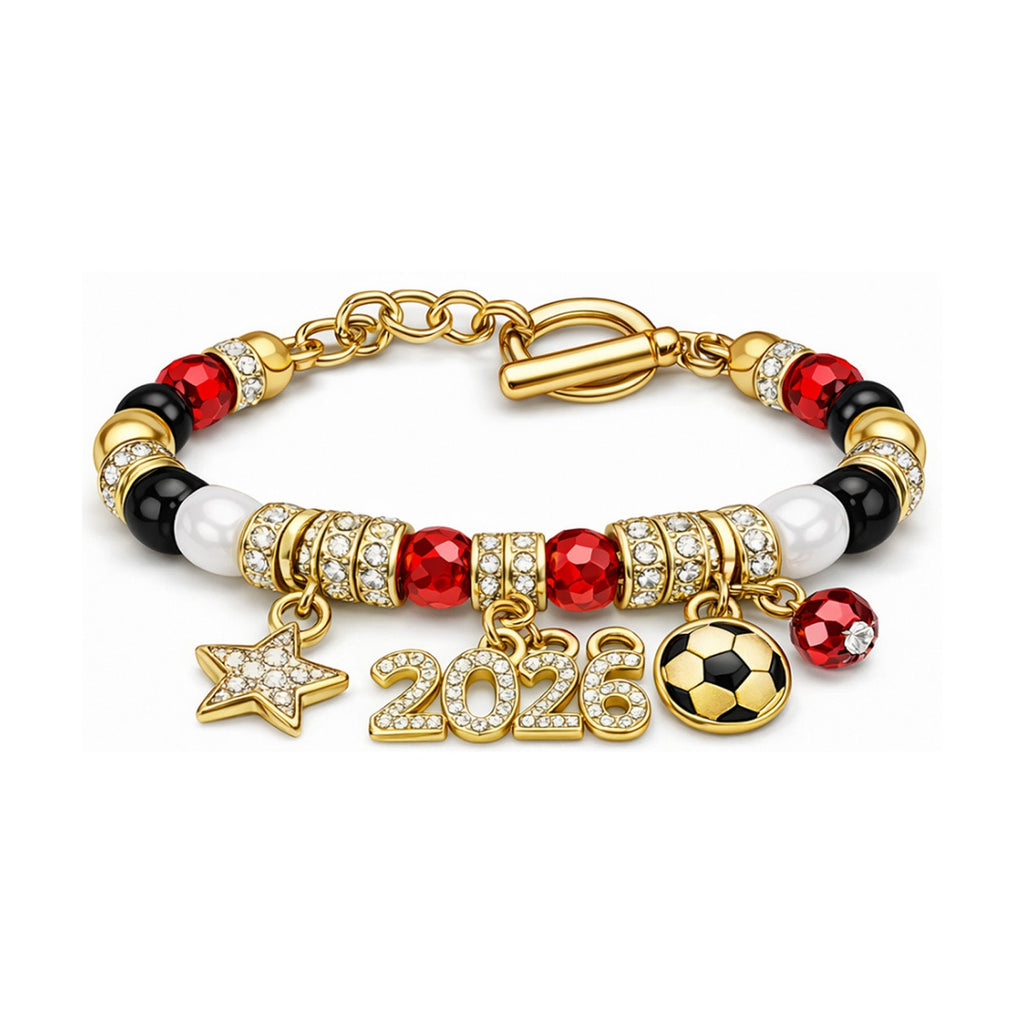 18K Gold World Cup Soccer Star Beaded Adjustable Bracelet