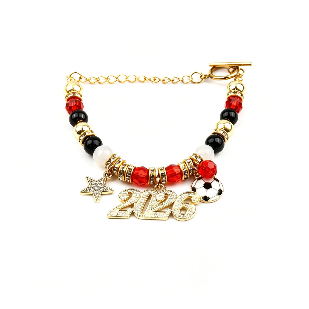 18K Gold World Cup Soccer Star Beaded Adjustable Bracelet