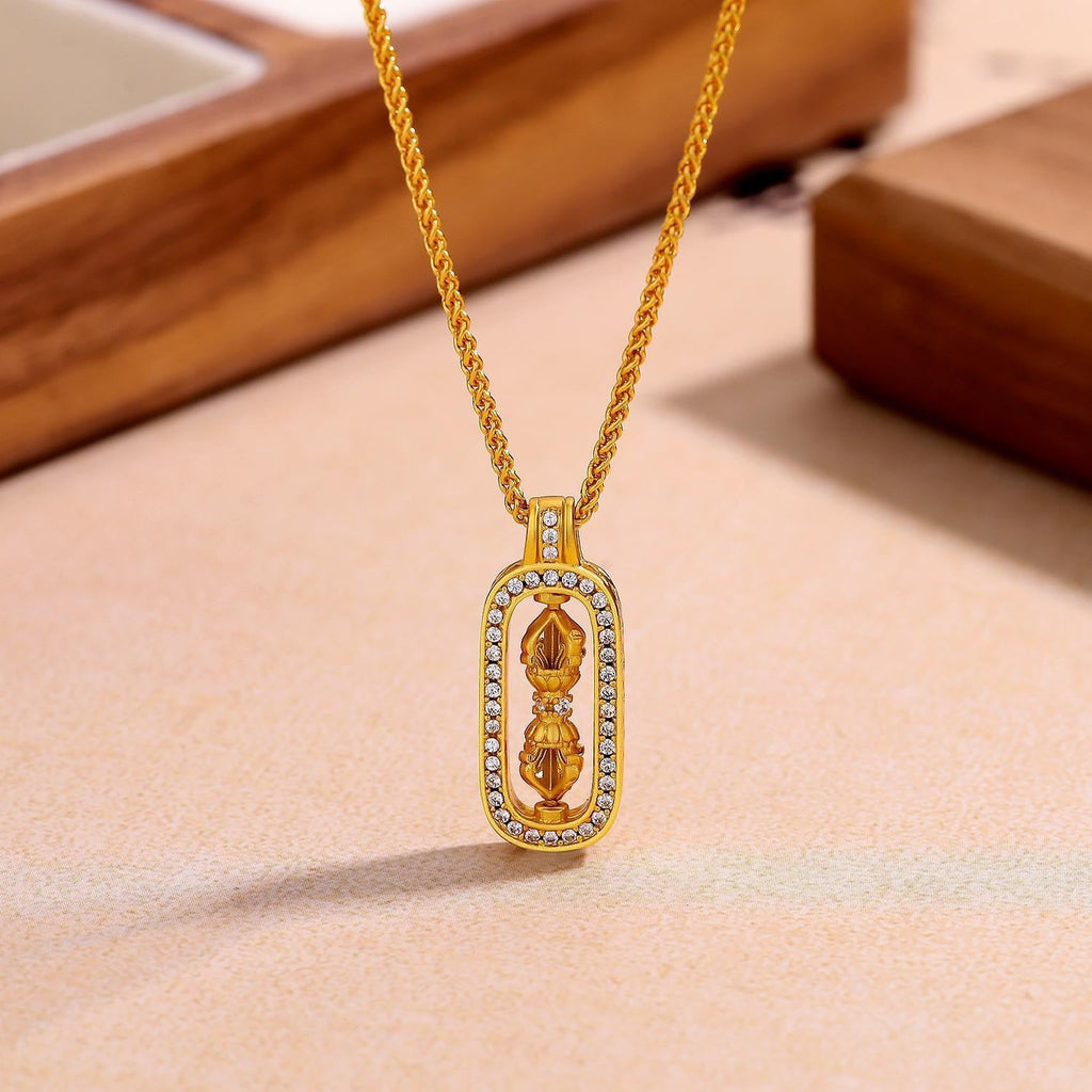 18K Vajra Pendant, Luxury Vintage Rotatable Necklace