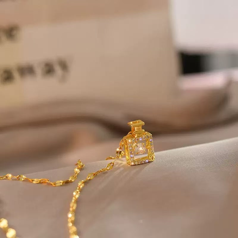 18K Gold Perfume Bottle Minimalist Necklace