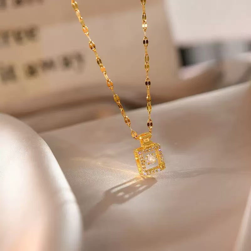 18K Gold Perfume Bottle Minimalist Necklace