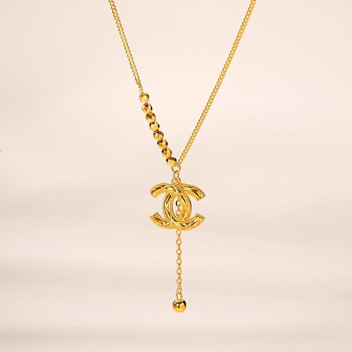 18K Gold Chanel Style Bead Clavicle Necklace