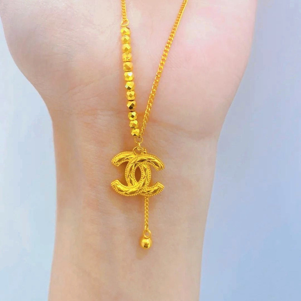 18K Gold Chanel Style Bead Clavicle Necklace