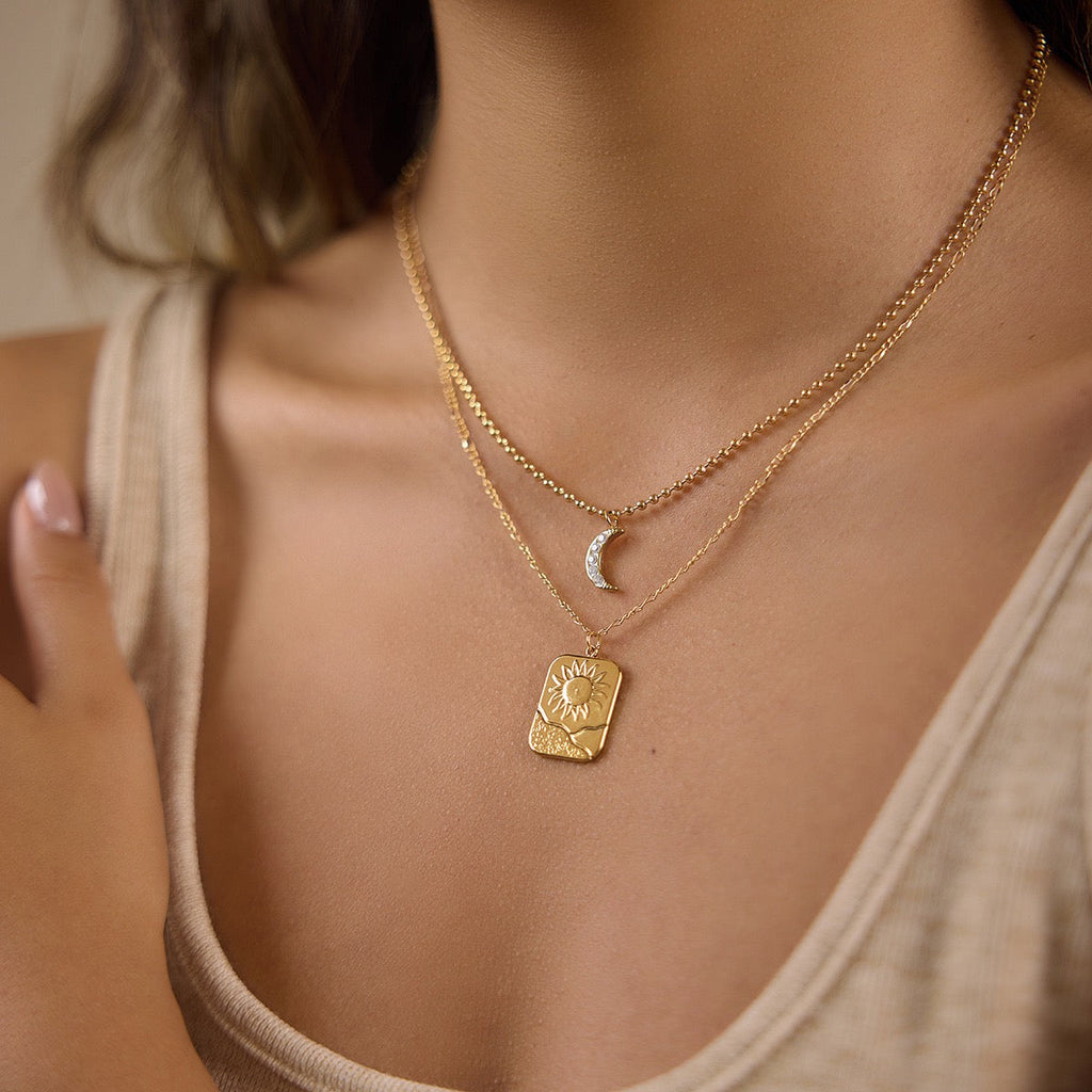18K Gold Star Moon Layered Necklace