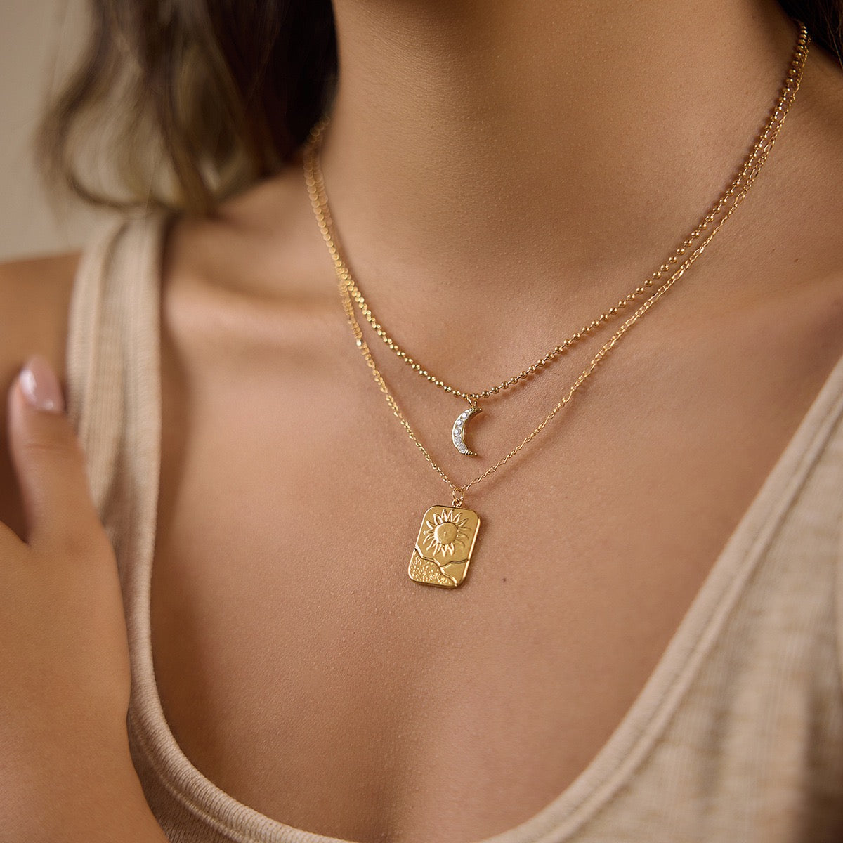 18K Gold Star Moon Layered Necklace