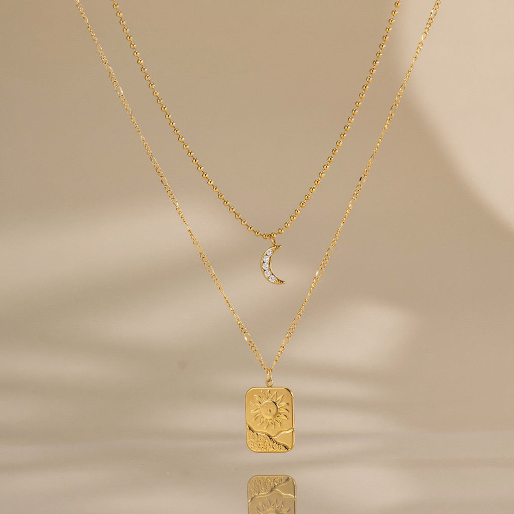 18K Gold Star Moon Layered Necklace