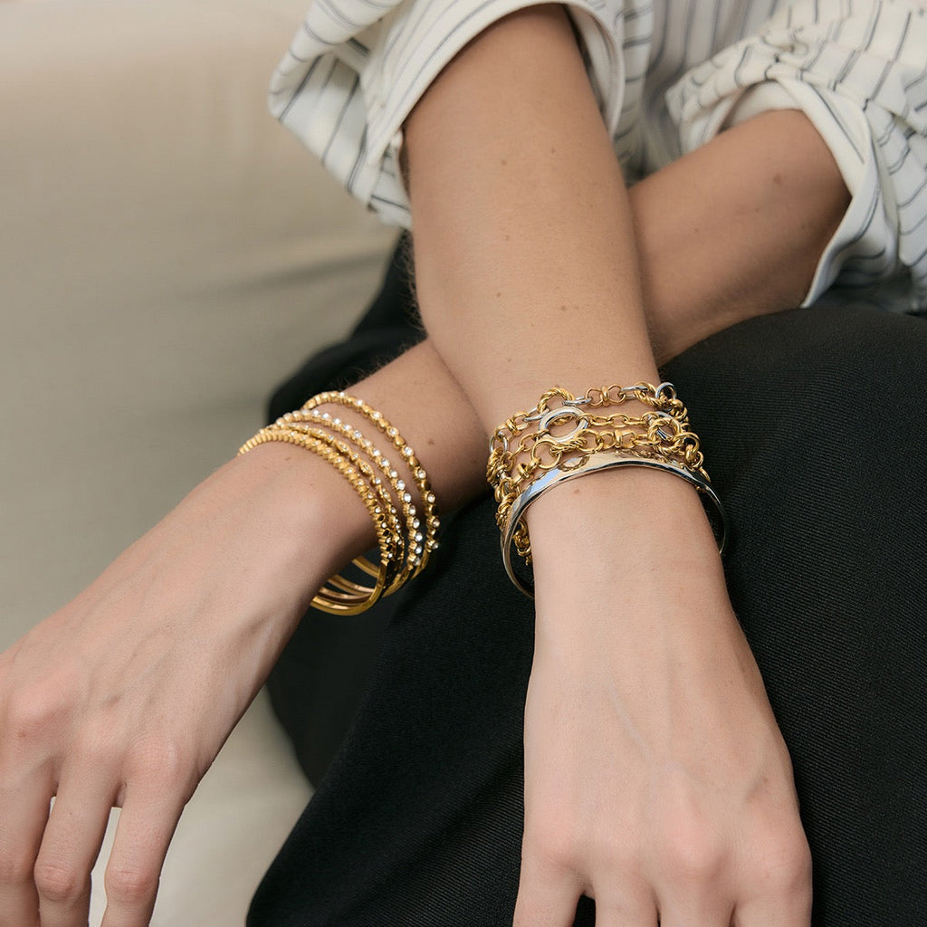 18K Gold Retro Geometric Wide Bracelet