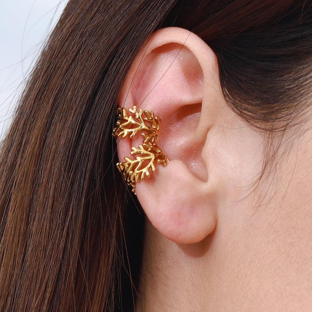 18K Gold Branch Hollow Out Ear Cuff