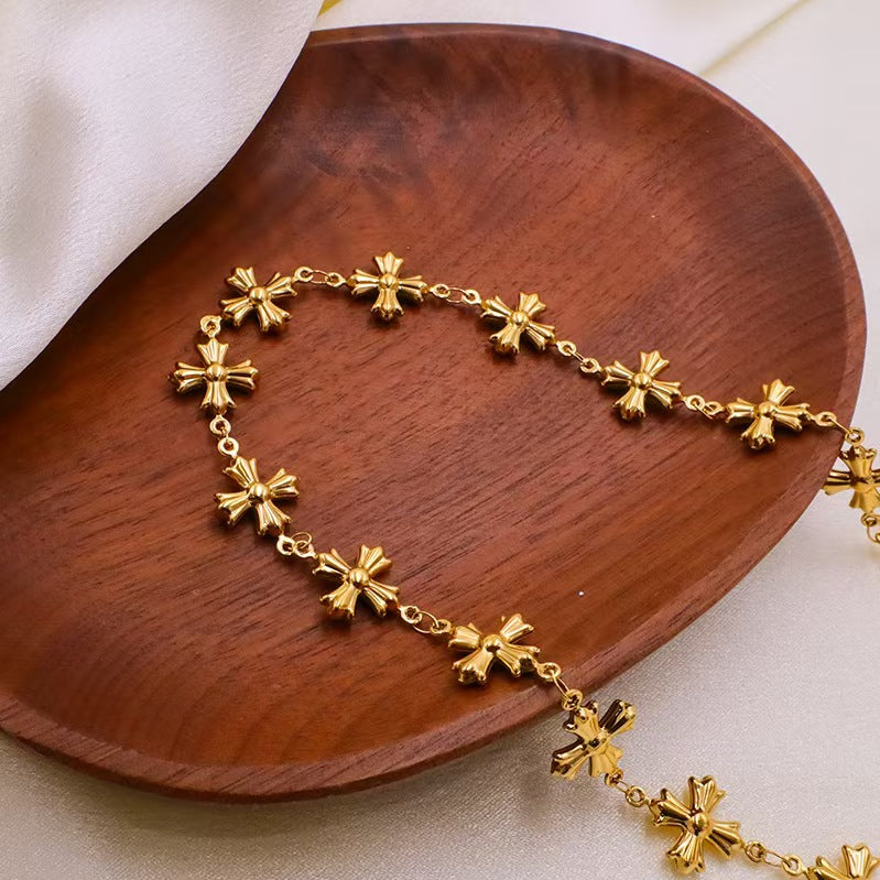 14K Gold Engraved Cross Chrome Hearts Choker + Bracelet