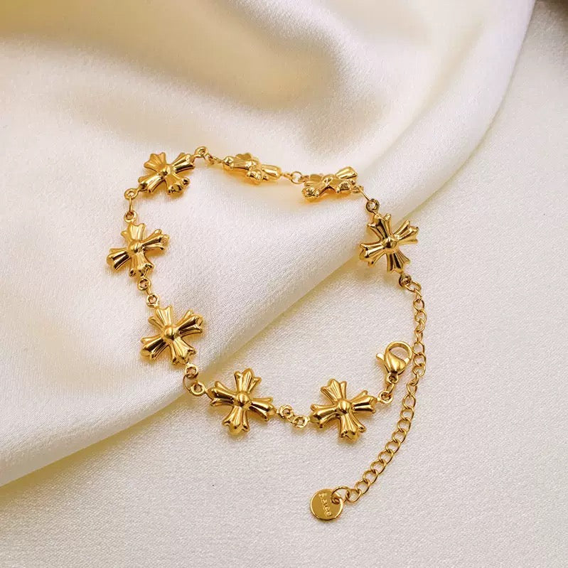 14K Gold Engraved Cross Chrome Hearts Choker + Bracelet