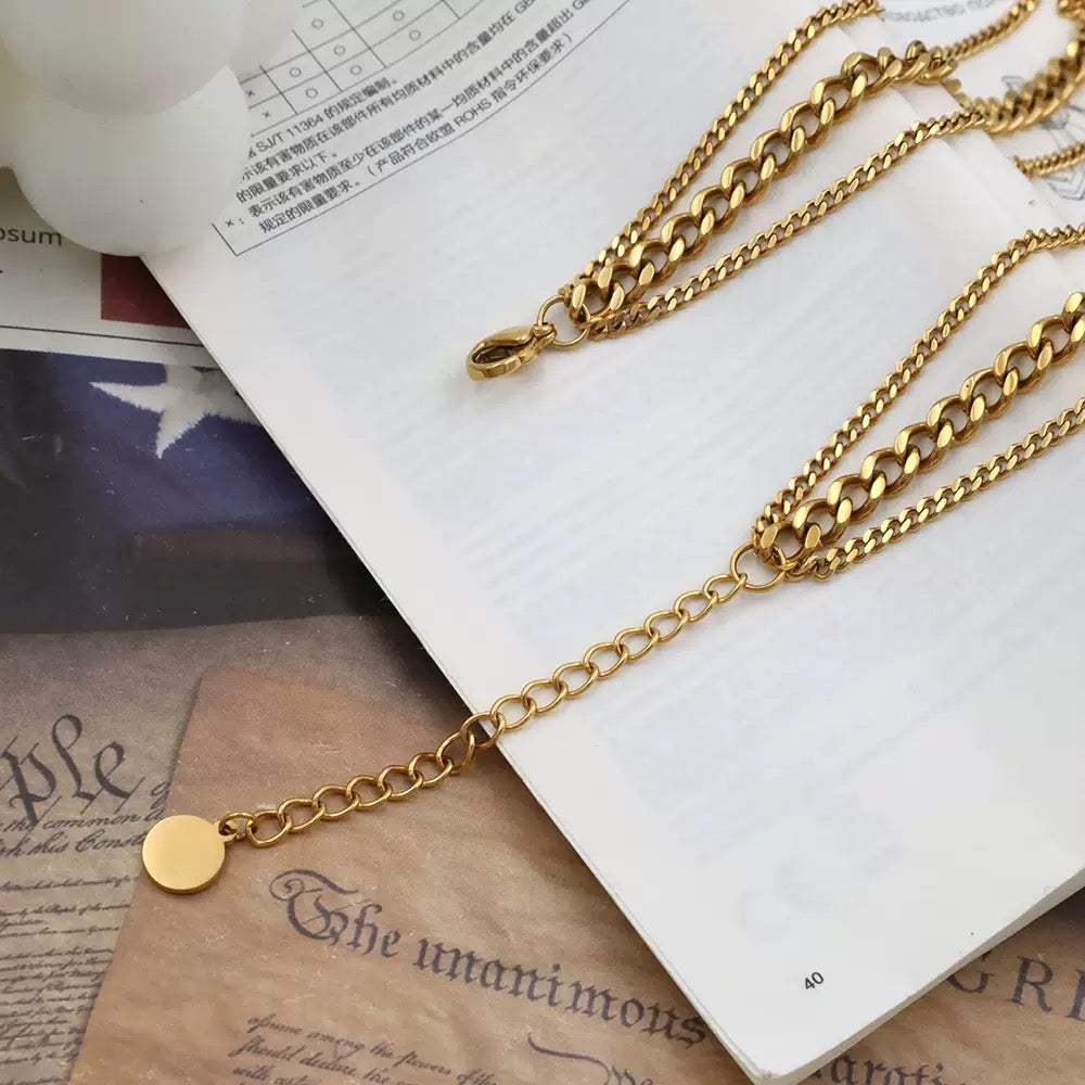 18K Gold Multi-Layer Round Locket Pendant Necklace