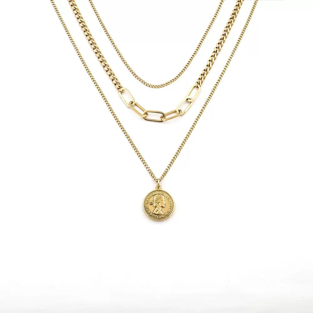 18K Gold Multi-Layer Round Locket Pendant Necklace