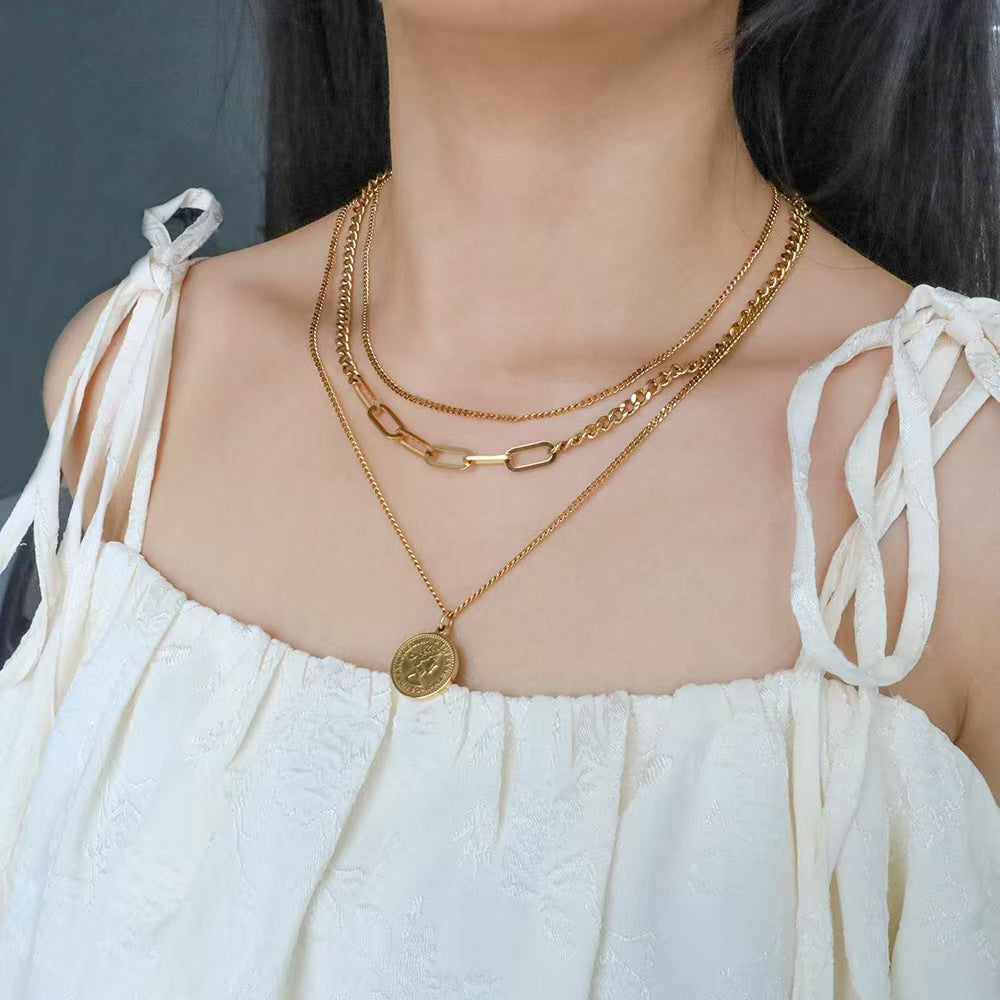 18K Gold Multi-Layer Round Locket Pendant Necklace