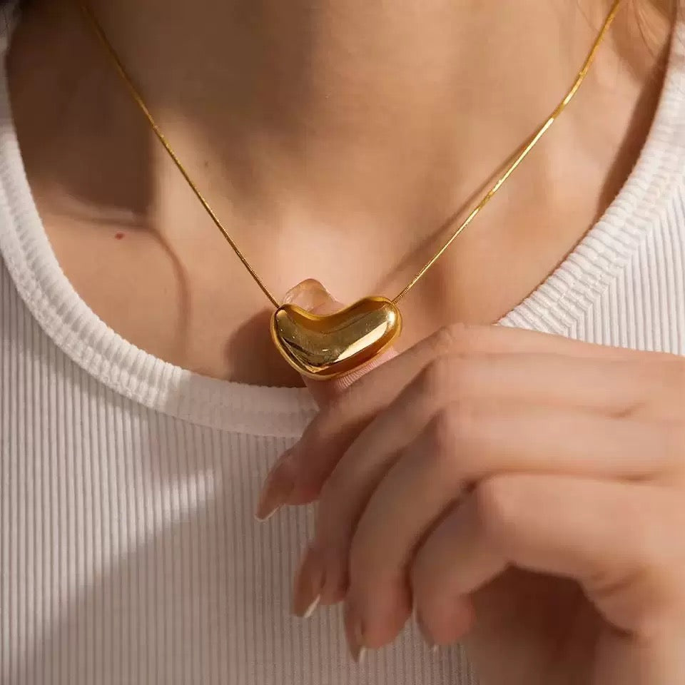 14K Gold Heart Pendant Adjustable Choker