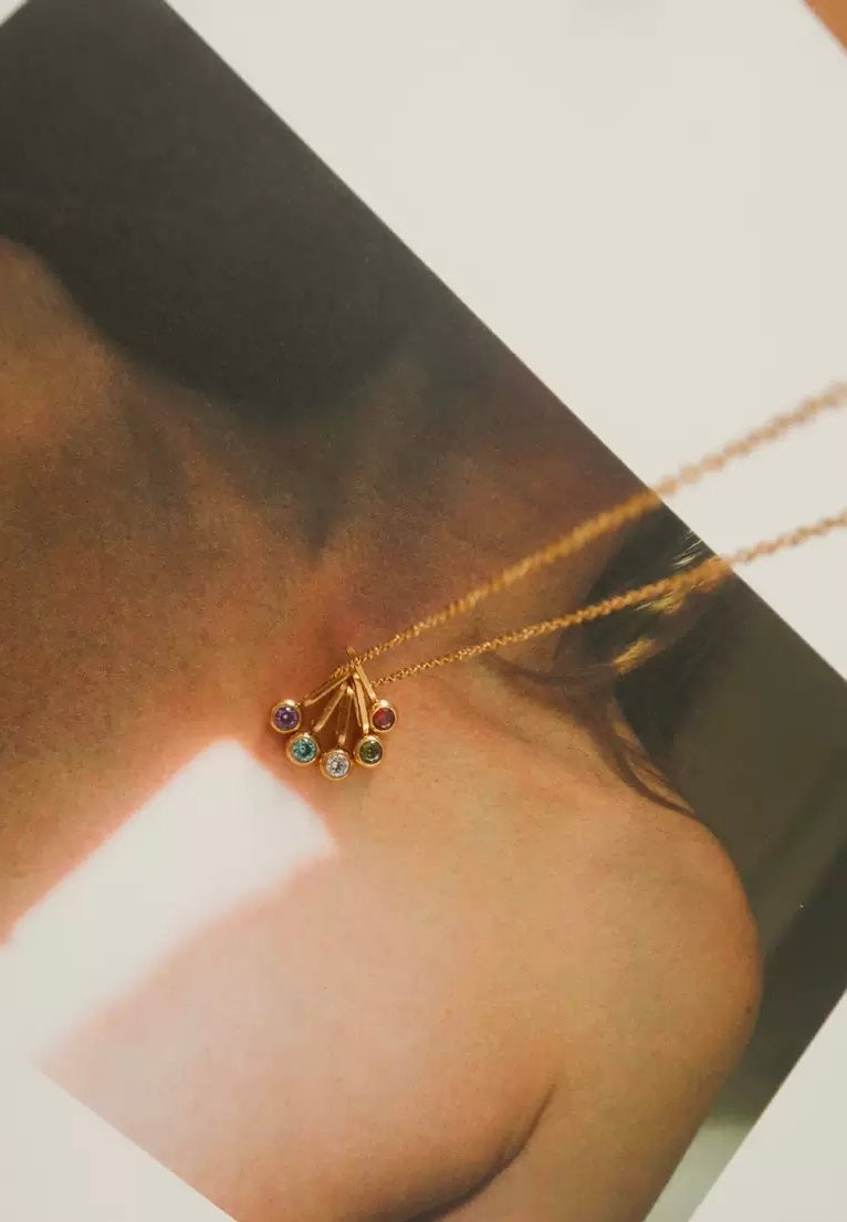 14K Gold Five-Color Lucky Stone Pendant Necklace