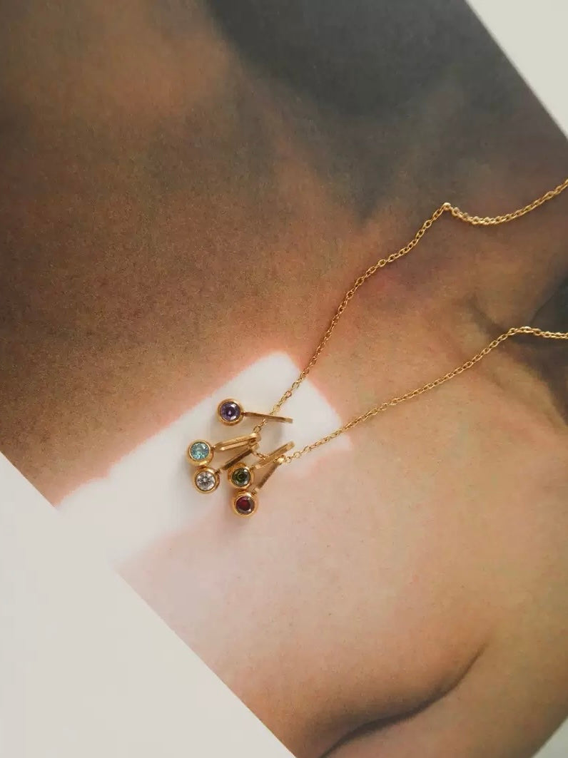 14K Gold Five-Color Lucky Stone Pendant Necklace