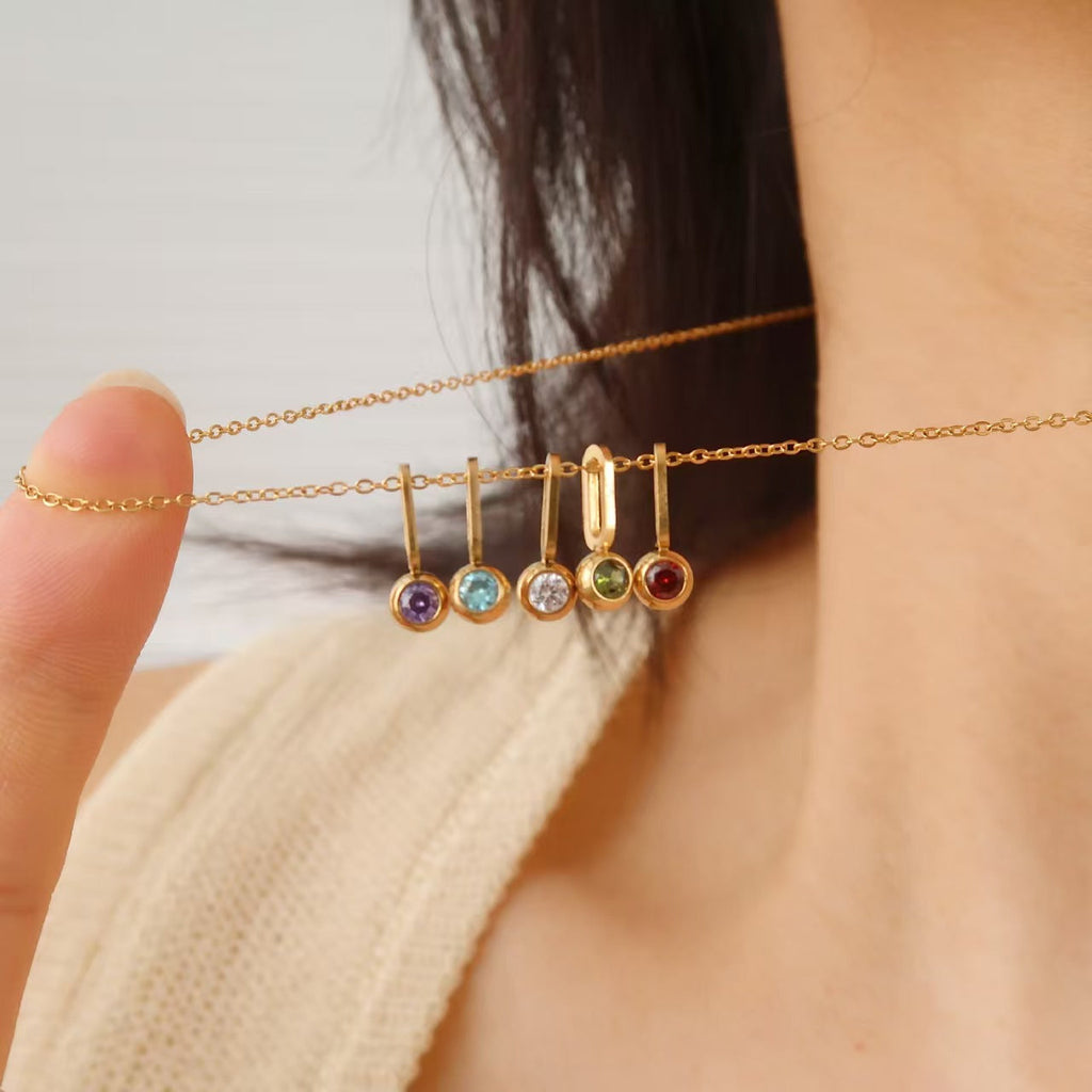 14K Gold Five-Color Lucky Stone Pendant Necklace
